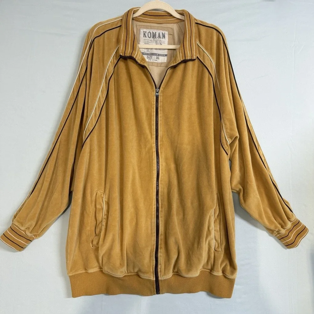 Vintage‎ Koman Size-3XL Men Velour Jacket B Mustard Yellow Gold